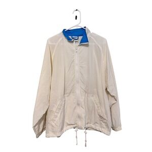 Cheetah Womens Windbreaker Jacket Size L Vintage Cream Blue Zip Up Sporty‎ Retro